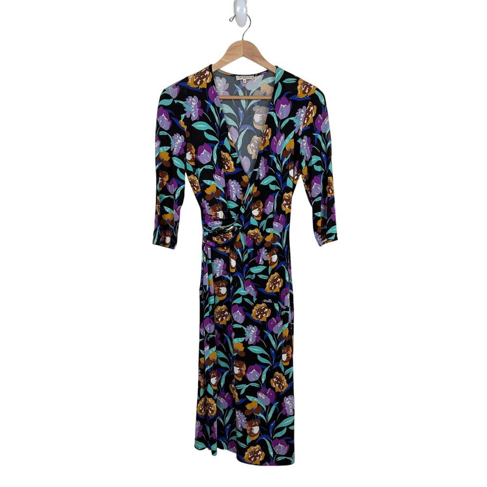 Etro Milano Floral Jersey Faux Wrap Sheath Dress Made in Italy Size IT 42